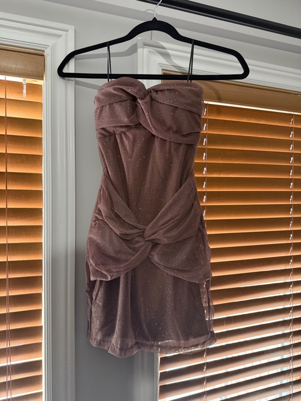 Windsor Strapless Sparkle Era Glitter Mini Dress in Dusty Mauve